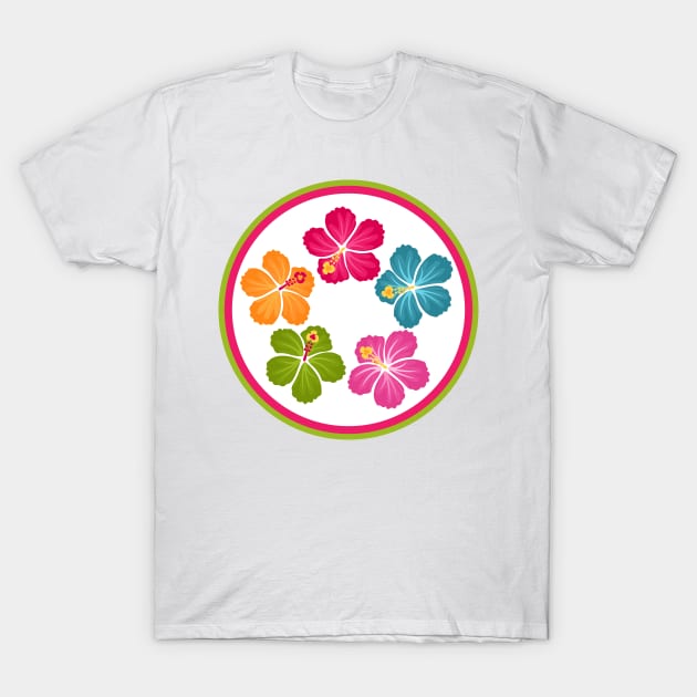 Hand Drawn Hibiscus Flower Wreath Emblem T-Shirt by RageRabbit